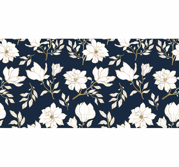 Cortina roller negra con estampado de flores blancas - TenVinilo