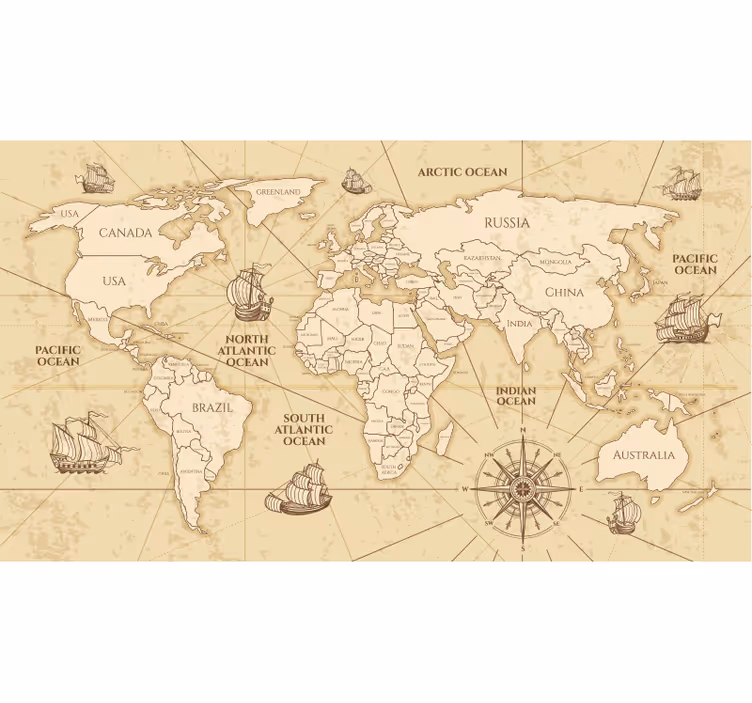 Cortina roller mapamundi mural de mapa antiguo sepia - TenVinilo