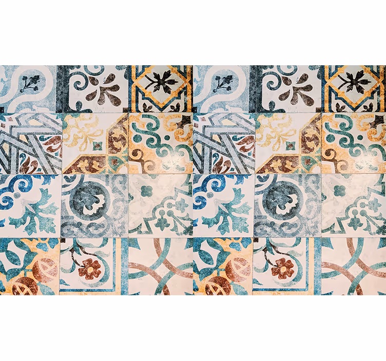 Cortina roller rústica con patrón mosaico retro - TenVinilo