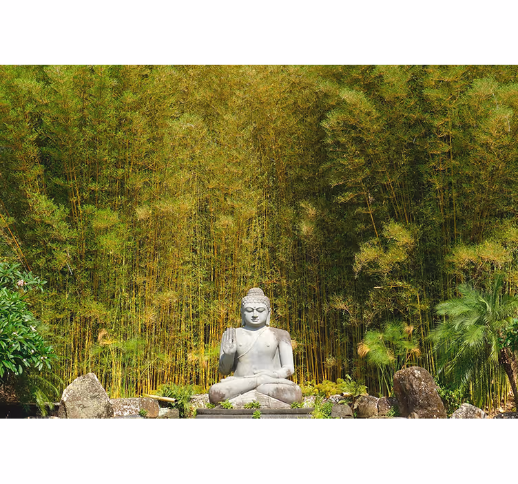 Cortina roller zen buda gris mirando la naturaleza - TenVinilo