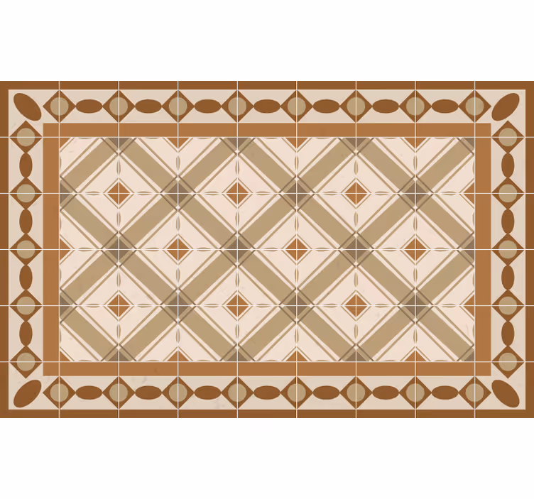 Cortina roller marrón alfombra vinílica azulejos portugueses - TenVinilo
