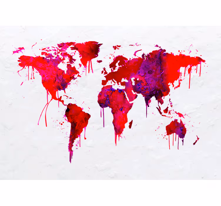 Cortina roller roja mapa mundial en acuarela roja - TenVinilo