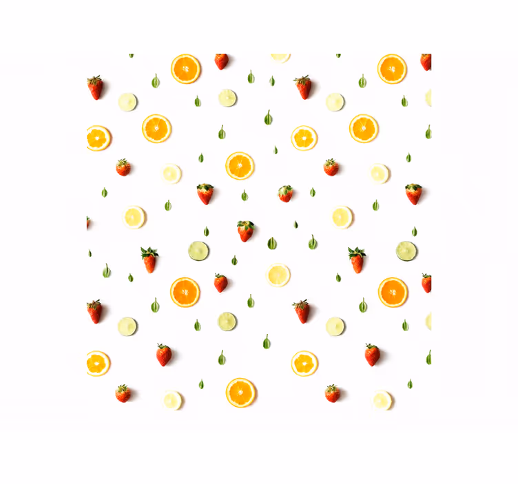 Cortina roller amarilla patrón de frutas realista - TenVinilo