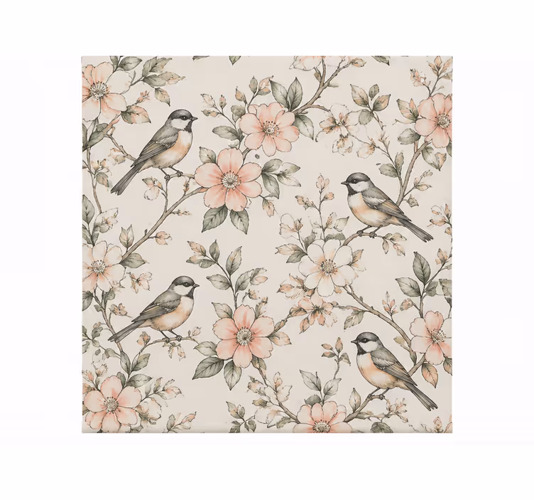 Cortina roller naranja dibujo de aves y flores - TenVinilo