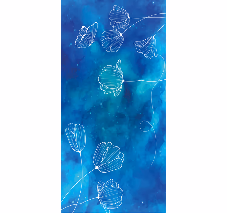 Cortina roller floral elegantes siluetas azules - TenVinilo