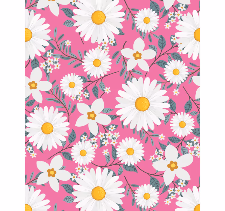 Estor floral Margarita flores fondo rosa - TenVinilo