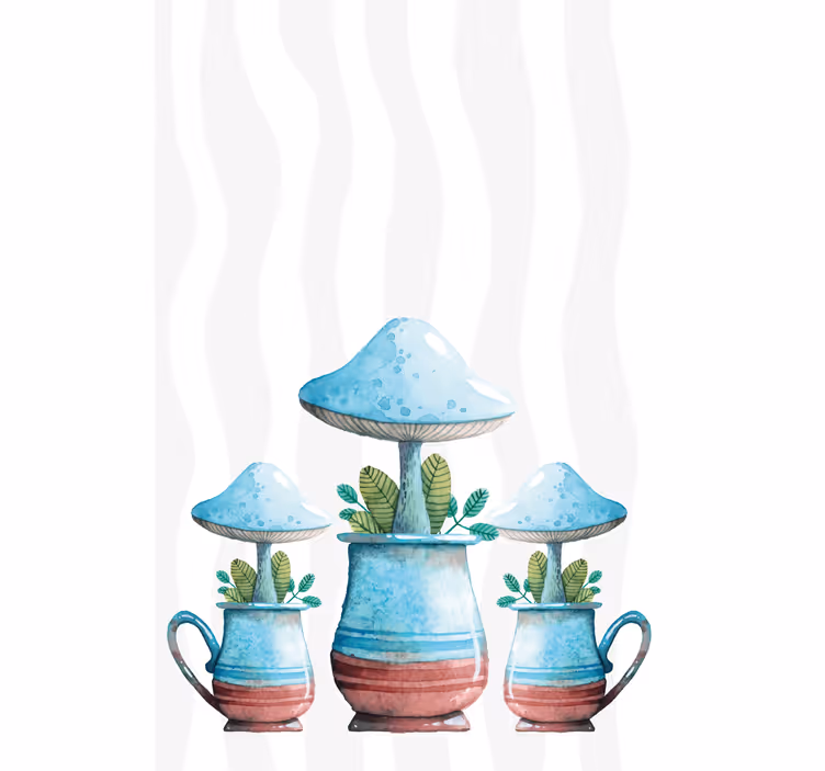 Cortina roller flores macetas con hongos - TenVinilo