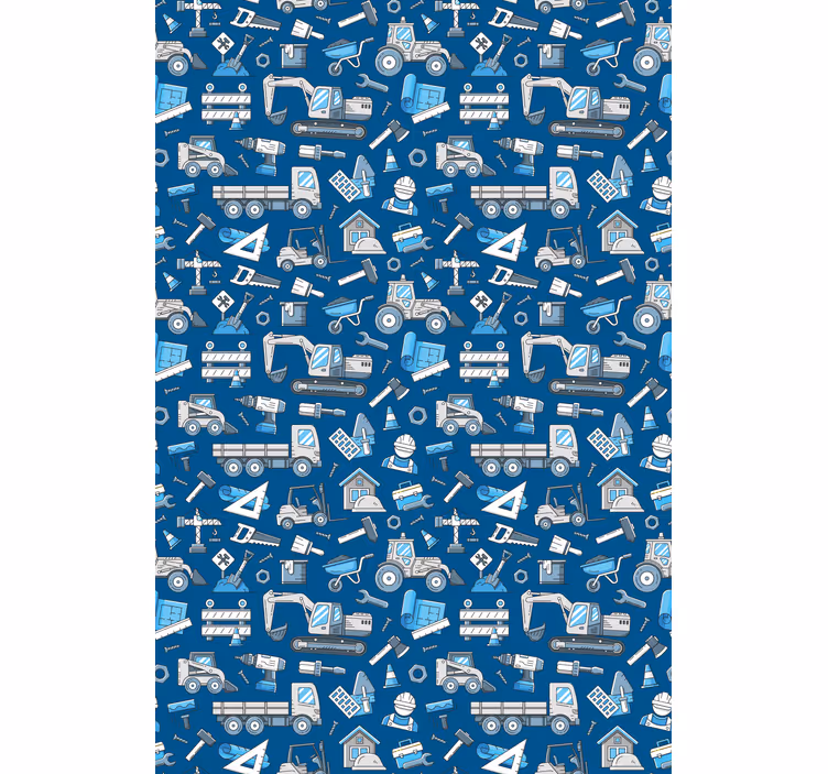 Estor enrollable azul infantil excavadoras blancas - TenVinilo