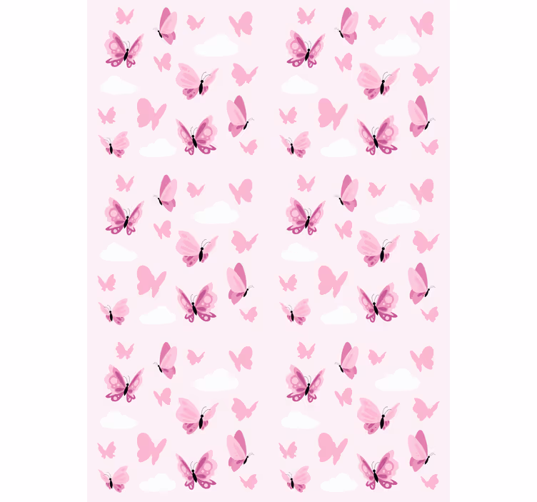 Cortina roller mariposas revoloteando rosa y nubes - TenVinilo