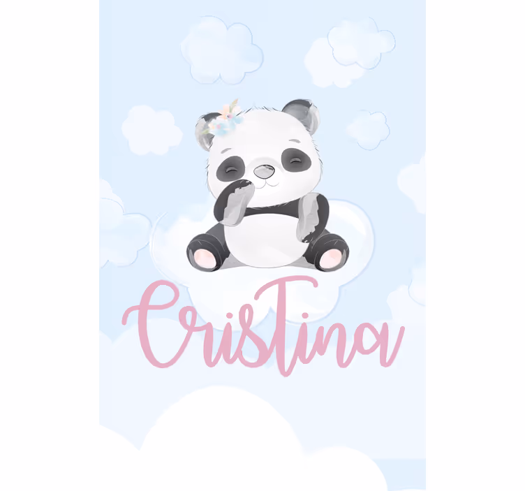 Cortina roller infantil bebé panda sentado con nombre - TenVinilo