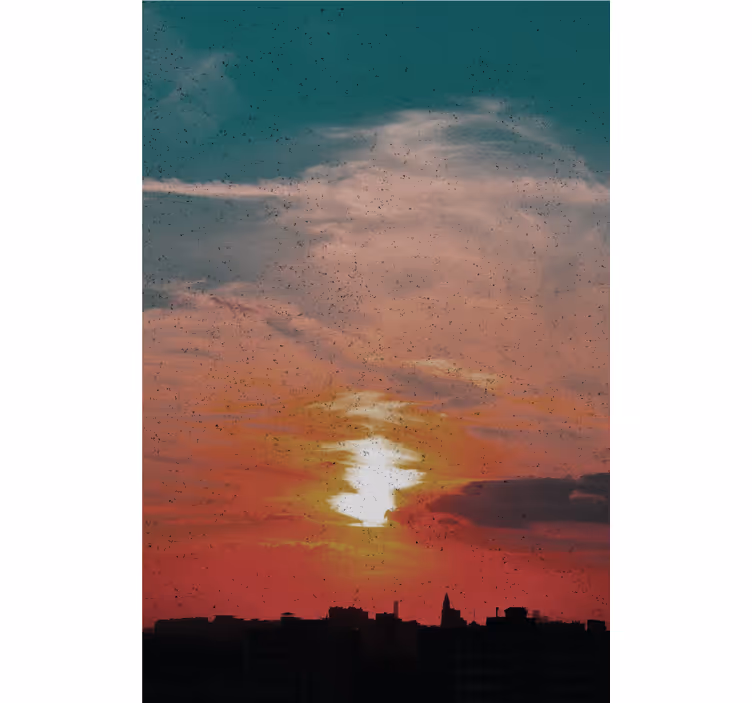 Cortina roller nubes puesta de sol sobre la ciudad - TenVinilo
