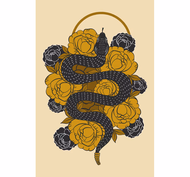 Estor animales Serpiente con flores doradas - TenVinilo