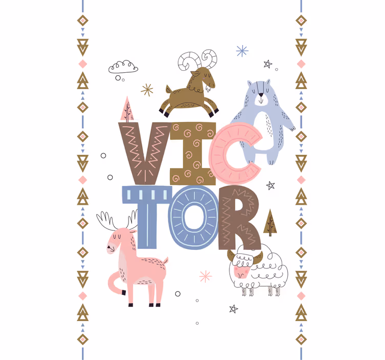 Cortina roller nórdico diseño animal infantil con nombre - TenVinilo