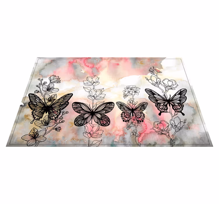 Individual de mesa patrón acentos florales y mariposas - TenVinilo