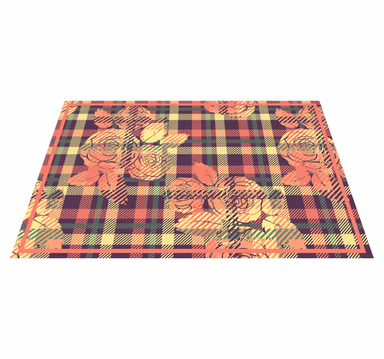 Mantel individual moderno Patrón clásico de cuadros con rosas - TenVinilo