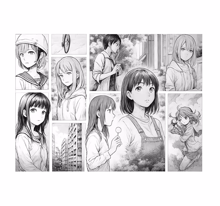 Mural juvenil manga en blanco y negro - TenVinilo