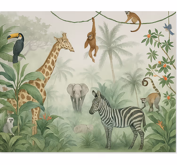 Mural juvenil elegantes animales de safari - TenVinilo