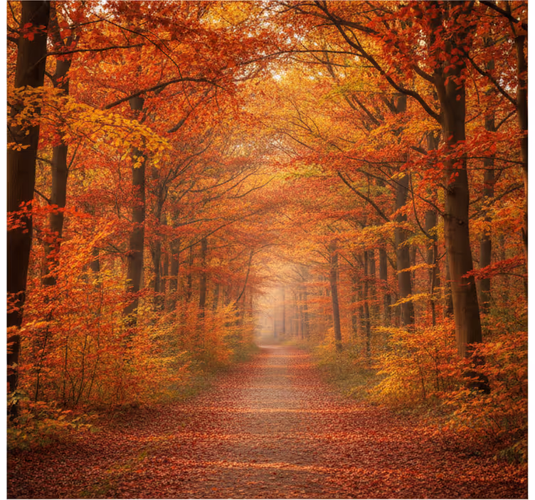 Mural de bosque camino de árboles en otoño - TenVinilo