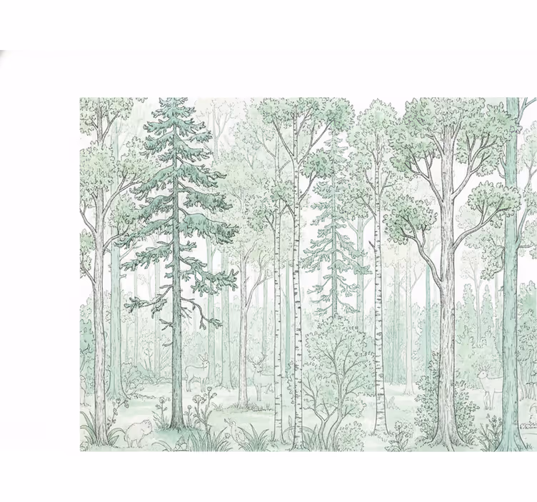 Mural de bosque dibujo de bosque en menta - TenVinilo