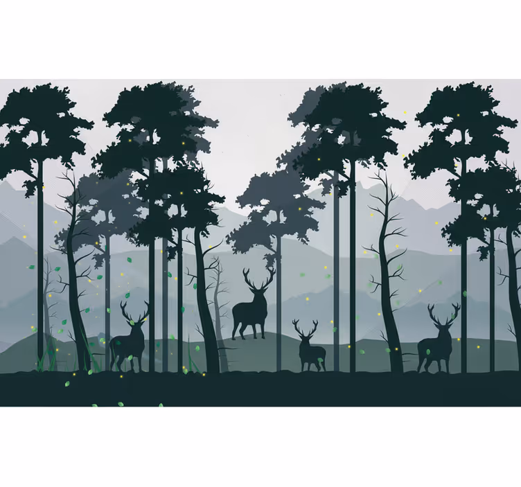 Mural de bosque silueta de bosque escandinavo - TenVinilo