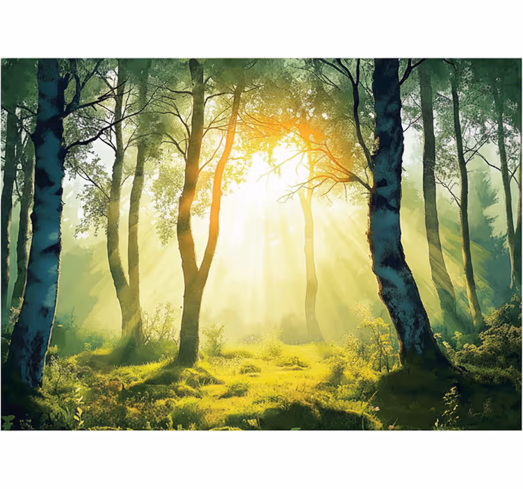 Mural de bosque abedul bañado por el sol - TenVinilo