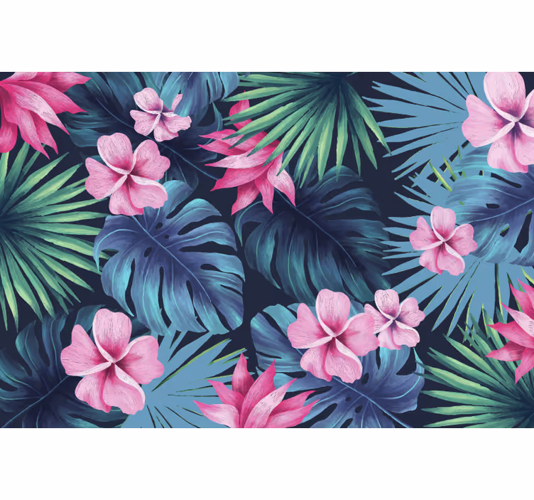 Mural de selva hojas y flores tropicales - TenVinilo
