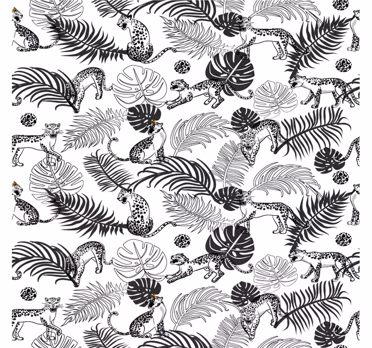 Mural de selva patrón tropical leopardo blanco y negro - TenVinilo