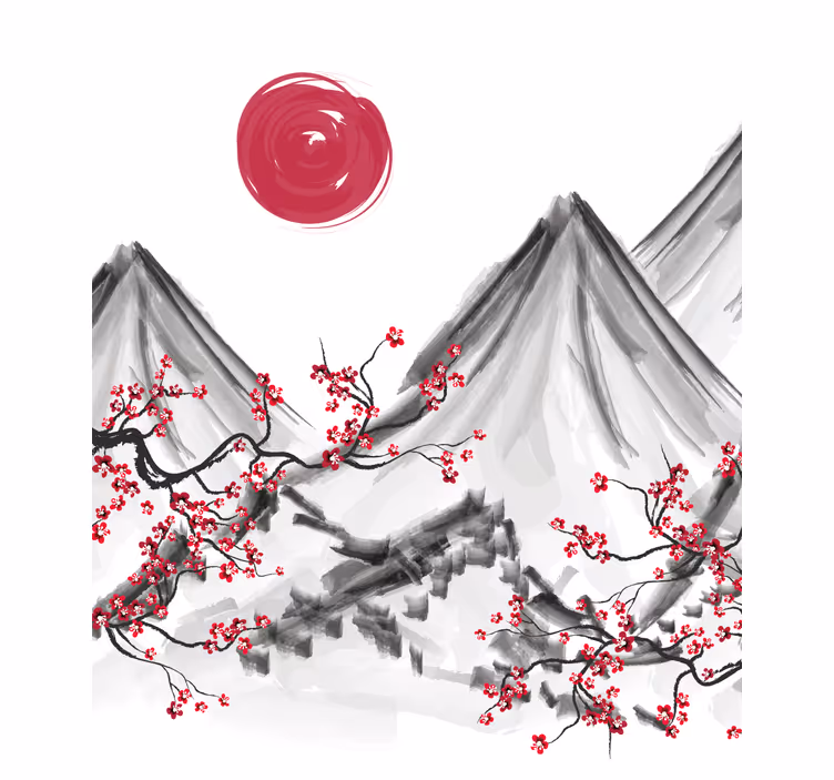 Papel mural blanco sol rojo estilo japonés - TenVinilo