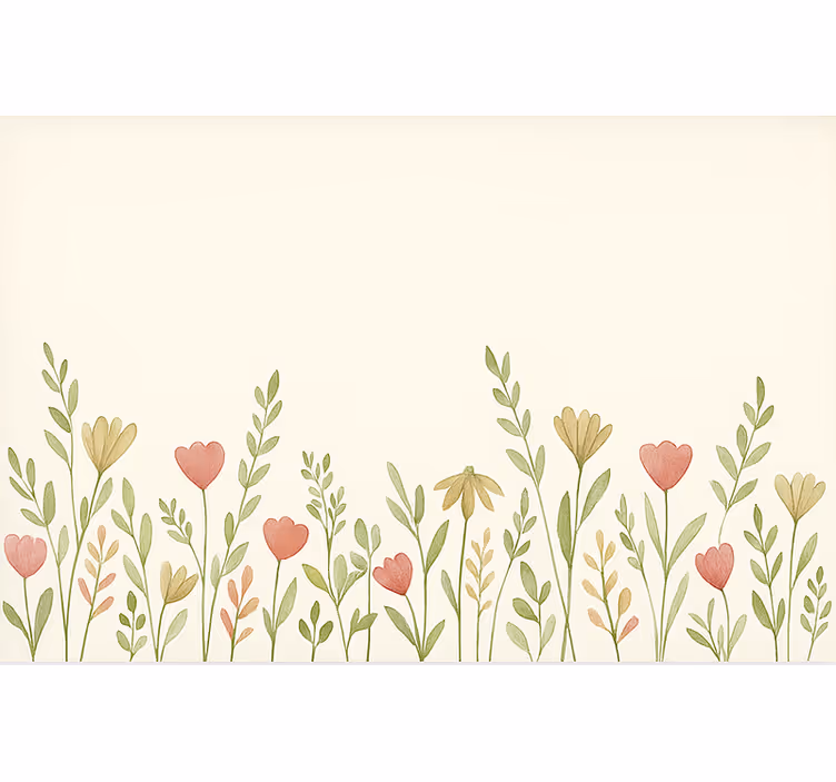 Papel mural beige con borde de flores silvestres - TenVinilo
