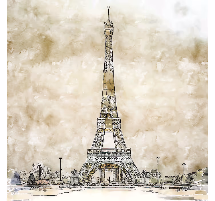 Papel mural beige pintura de la torre eiffel acuarela - TenVinilo