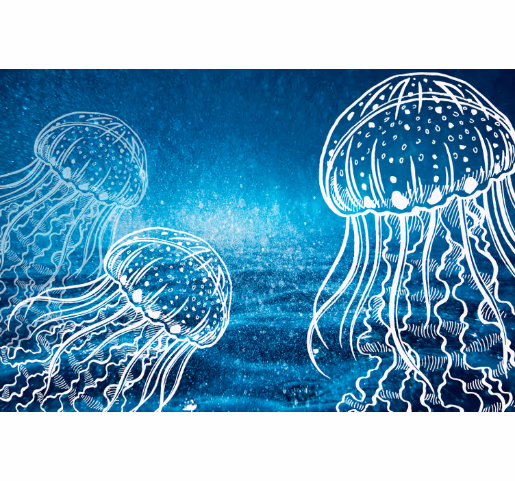 Papel mural azul criaturas marinas medusas - TenVinilo