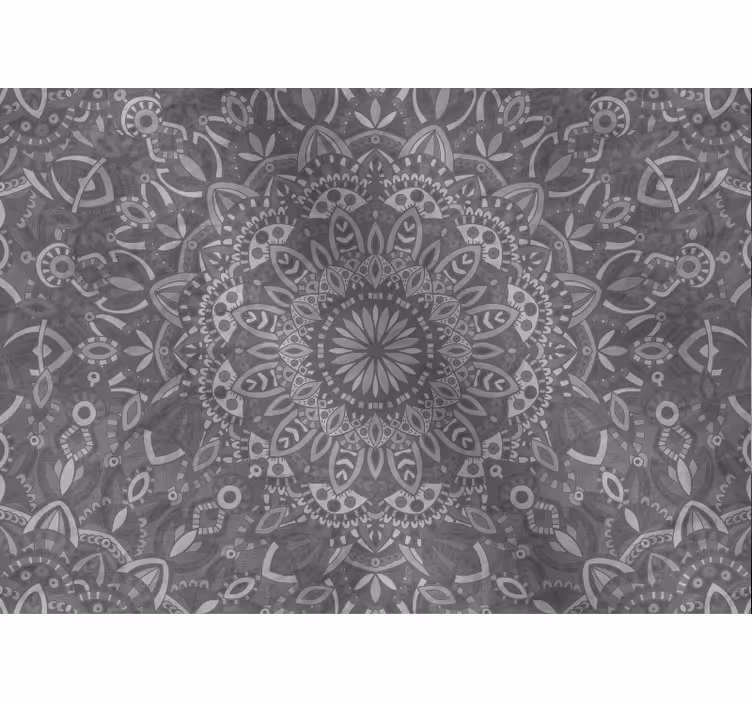 Papel mural gris con diseño de mandala intrincado - TenVinilo