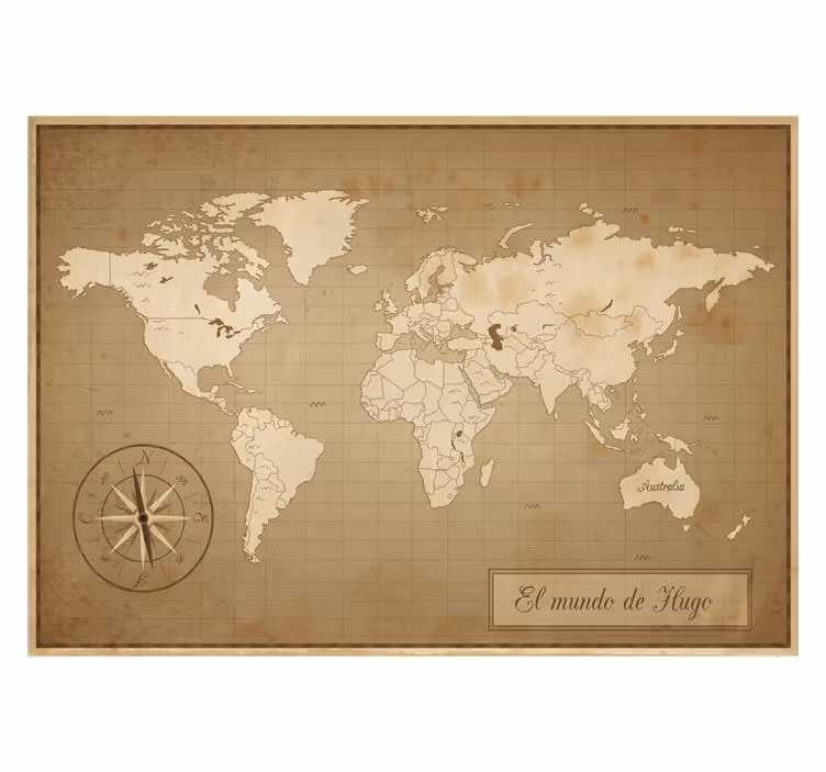 Papel mural marrón fotomural vintage mapa mundi - TenVinilo