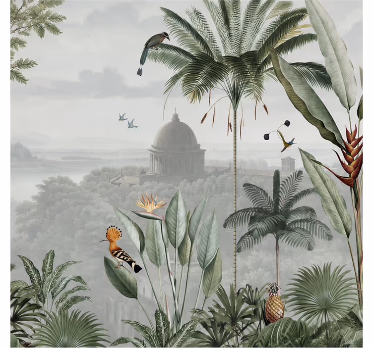 Mural de naturaleza vista del templo tropical - TenVinilo