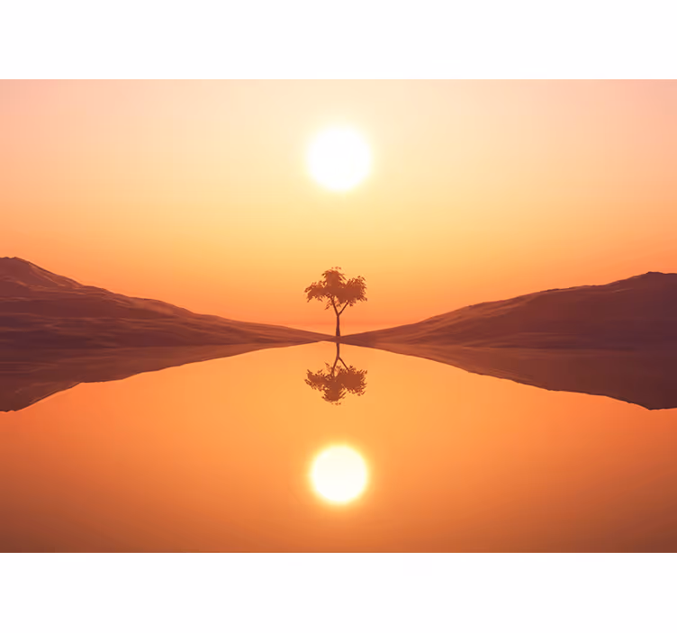 Fotomural desierto árbol reflejado en oasis - TenVinilo