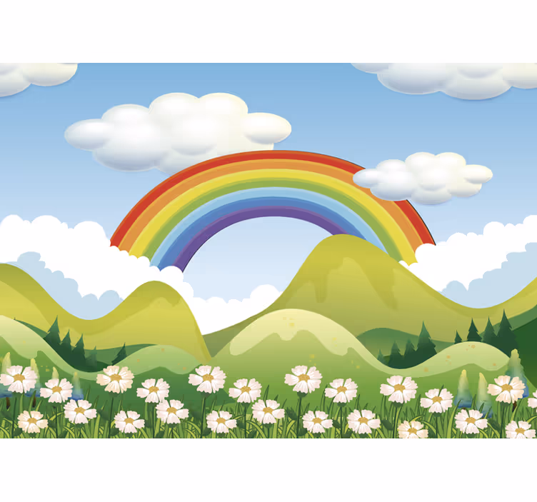 Fotomural infantil arcoiris sobre naturaleza - TenVinilo