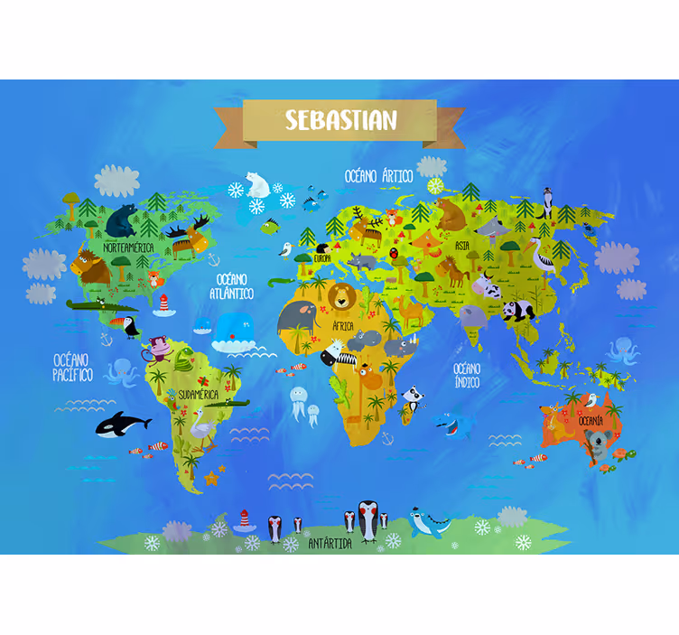 Fotomural infantil mapamundi personalizable - TenVinilo