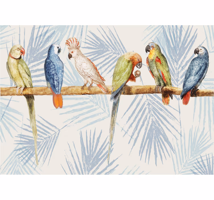 Mural de animales asamblea de loros - TenVinilo