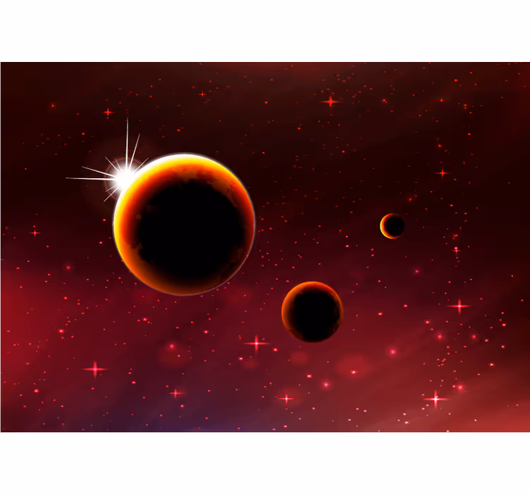 Fotomural de paisaje Galaxias y planetas en rojo. - TenVinilo