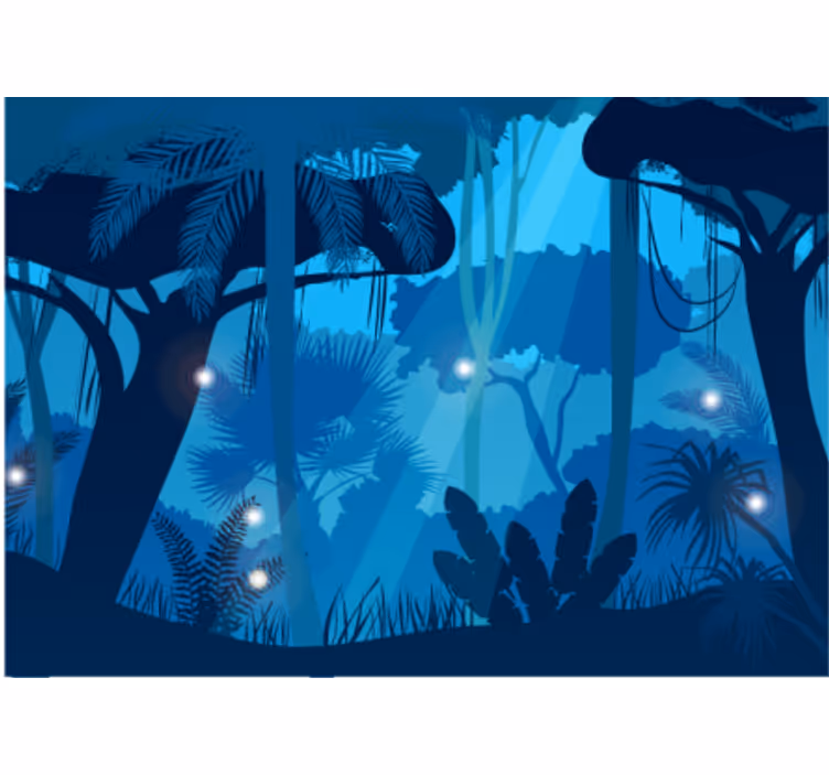 Fotomural de paisaje Bosque de dibujos animados azul - TenVinilo