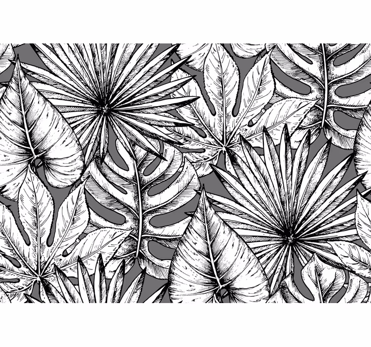 Fotomural flores Selva negro blanco - TenVinilo