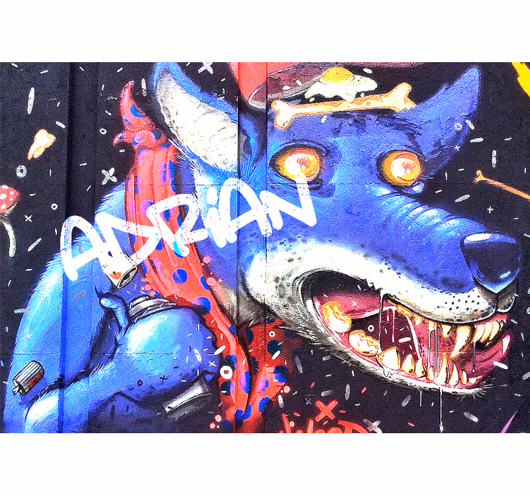 Mural graffiti lobo azul personalizable - TenVinilo