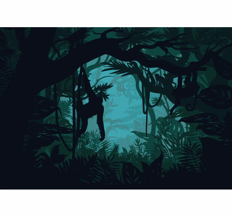 Mural de selva vibrante paisaje selvático - TenVinilo