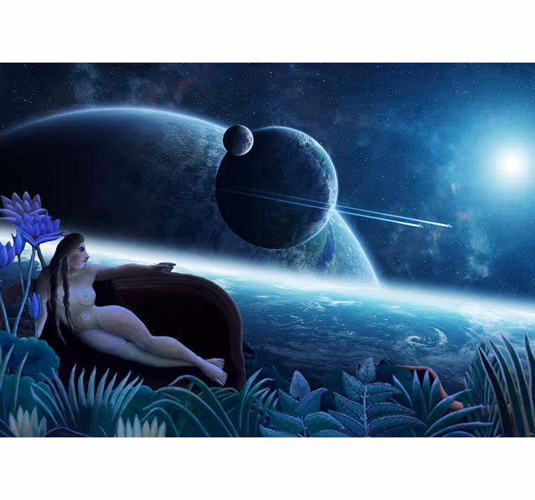 Fotomural de bosque Sueño del bosque rosseau con planeta espacial - TenVinilo
