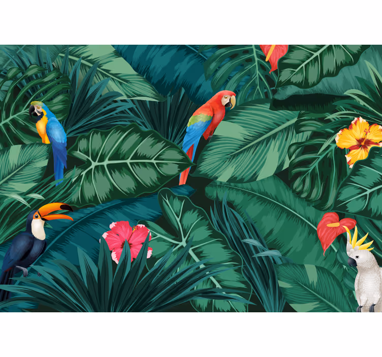 Fotomural de bosque Selva colorida con loro - TenVinilo