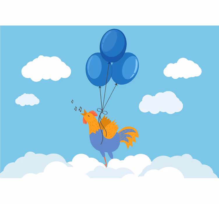 Fotomural animale Pollito volador con globos azules - TenVinilo