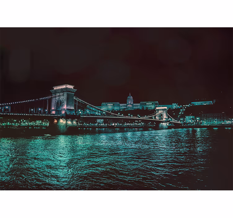 Mural ciudad vista nocturna del puente de cadenas - TenVinilo