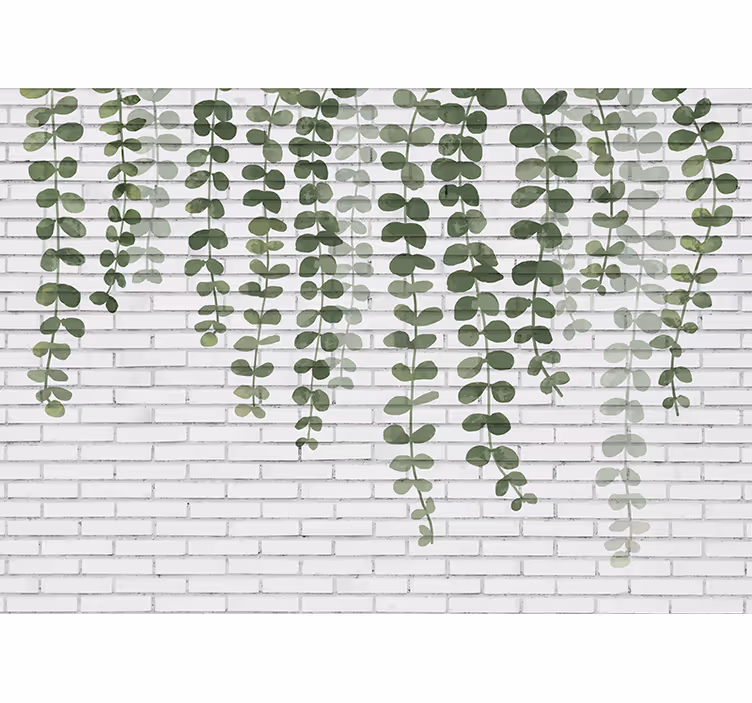 Fotomural imitación ladrillo Pared de ladrillo blanco con plantas - TenVinilo