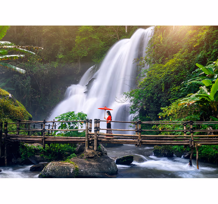 Mural de paisajes escenario de cascada serena - TenVinilo
