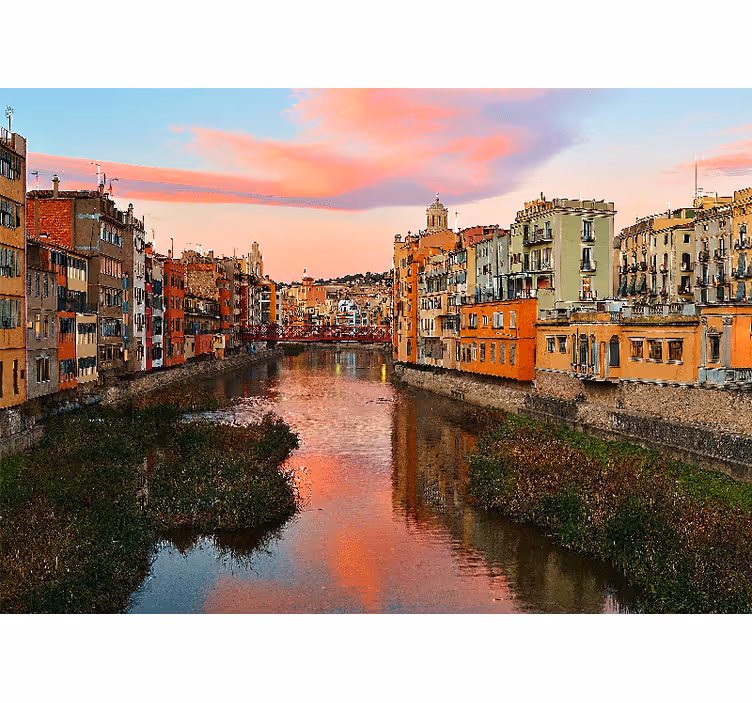 Mural ciudad girona atardecer en el río - TenVinilo